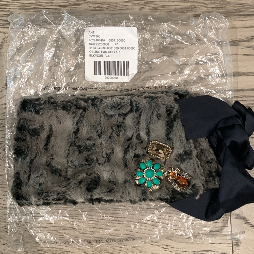 Nip Anthropologie Floreat Obling Fur Collar Black - image 5